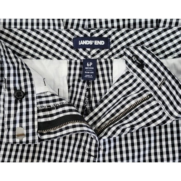 Lands End Mid Rise Slim Leg Pants Womens Size 6P Black White Check Ankle Stretch - Picture 3 of 5